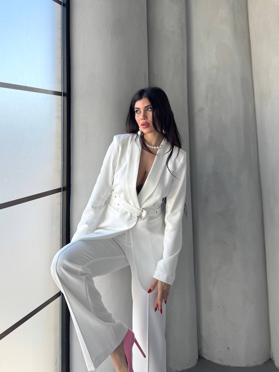 Kadın Belden Kemerli Modern Şık Kombin Takım Elbise