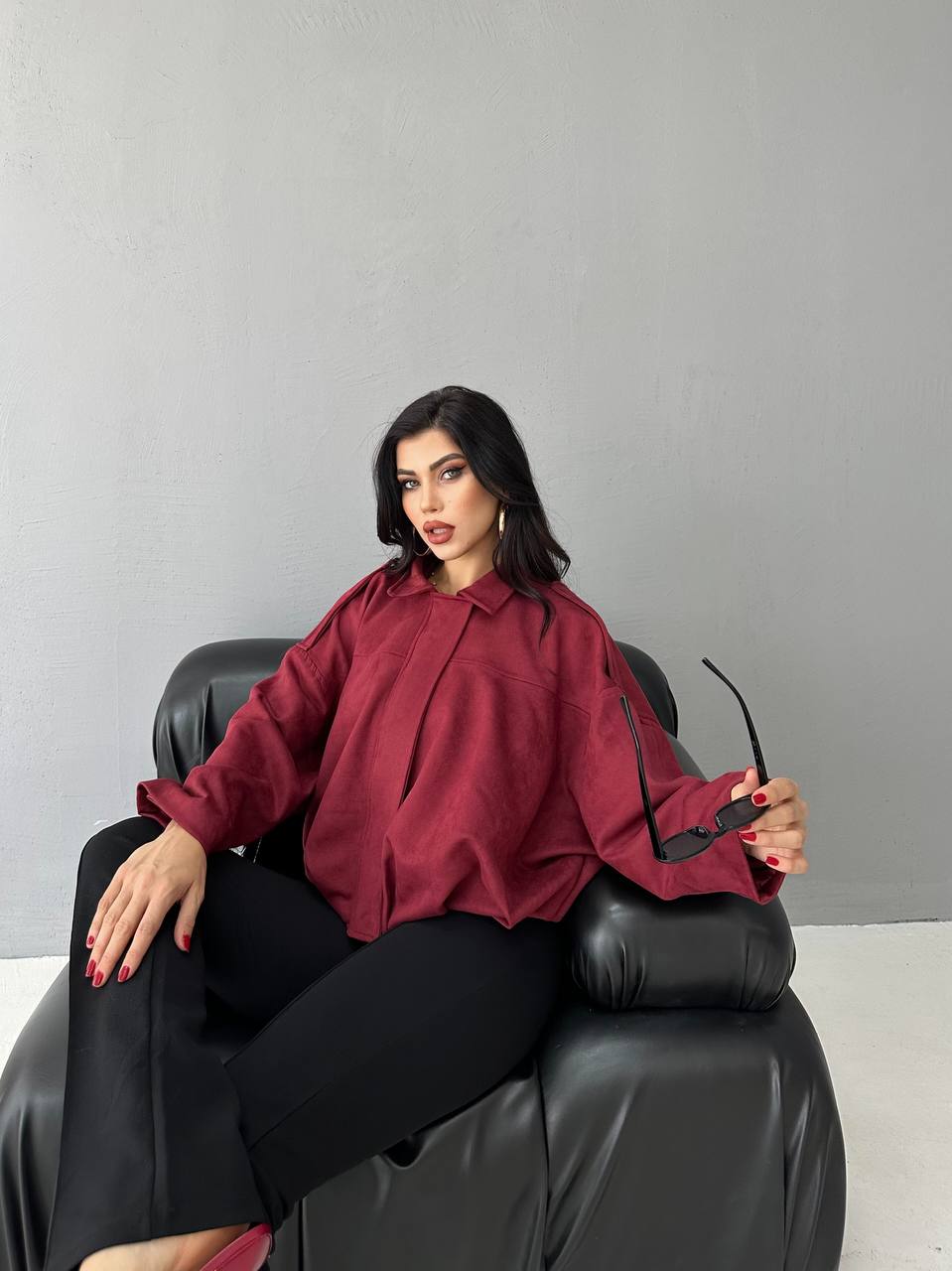 Kadın Oversize Düşük Omuz Süet Ceket