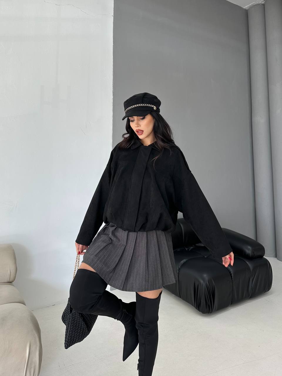 Kadın Oversize Düşük Omuz Süet Ceket