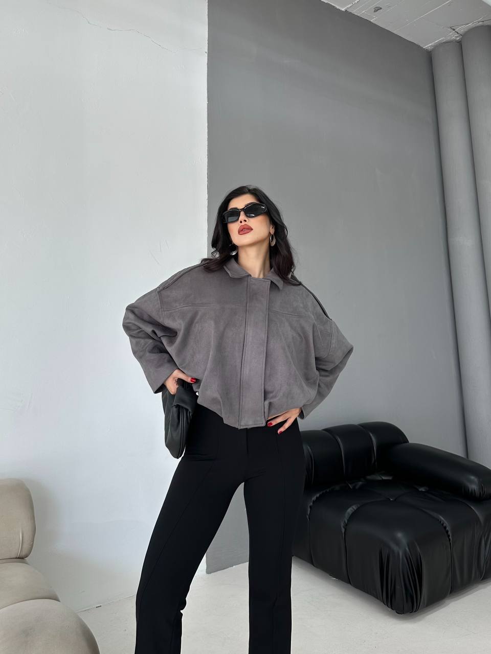 Kadın Oversize Düşük Omuz Süet Ceket